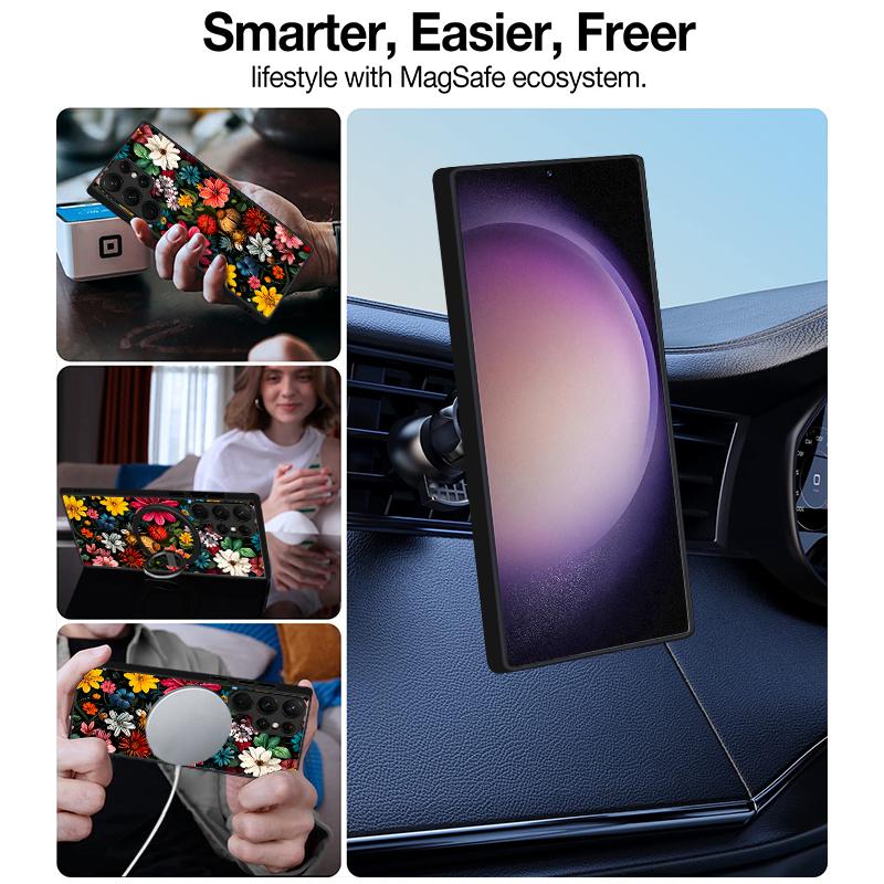Магнитный Чехол Для Magsafe Для Samsung Galaxy S26 Ultra S25 Edge S24 S23 S22 Plus S21 FE С Узором Цветы Гибридная Матовая Крышка