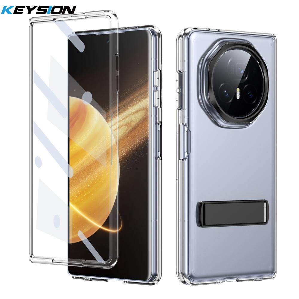 KEYSION Прозрачный чехол для Huawei HONOR Magic V3 Hard PC Metal Kickstand Противоударный чехол для телефона со стеклянным защитным экраном