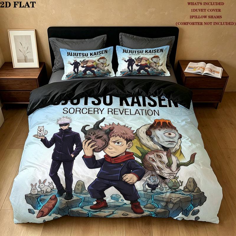 Jujutsu Kaisen Pattern Bedding Quilt Set Quilt Cover Pillowcase Home Birthday Gift(1 * duvet cover + 2 * pillowcase, without core)
