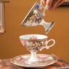 European Retro Ceramic Mug Coffee Cup and Saucer High Footed Flower Tea Cups Afternoon Tea Mug Water Cup Breakfast Cups Milk Mug