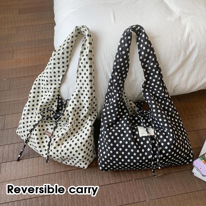 Women Casual Crossbody Bag Double Sided Polka Dots Large Capacity Lightweight Shoulder Dumpling Bag for Commuting Travel Sports