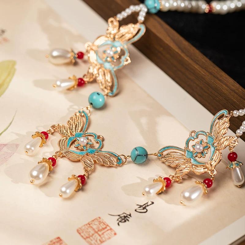 Qingsi Muxue [Empty] Original National Style Hanfu Accessories Antique Style Necklace Yingluo Delicate Pendant Collarbone Chain Women