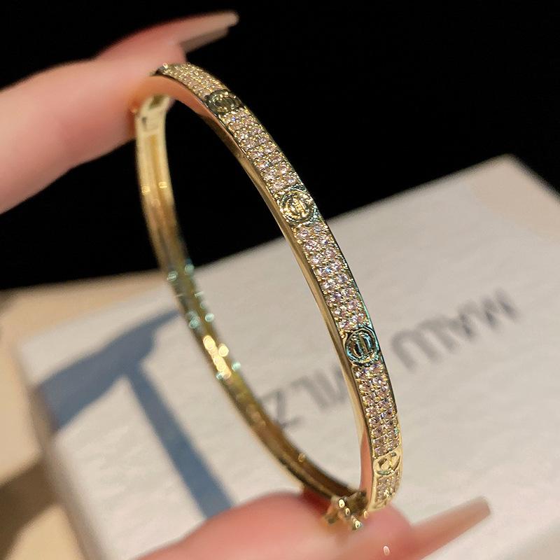 Браслет из позолоченного сверкающего циркония, универсальный и высококачественный женский легкий браслет в роскошном стиле