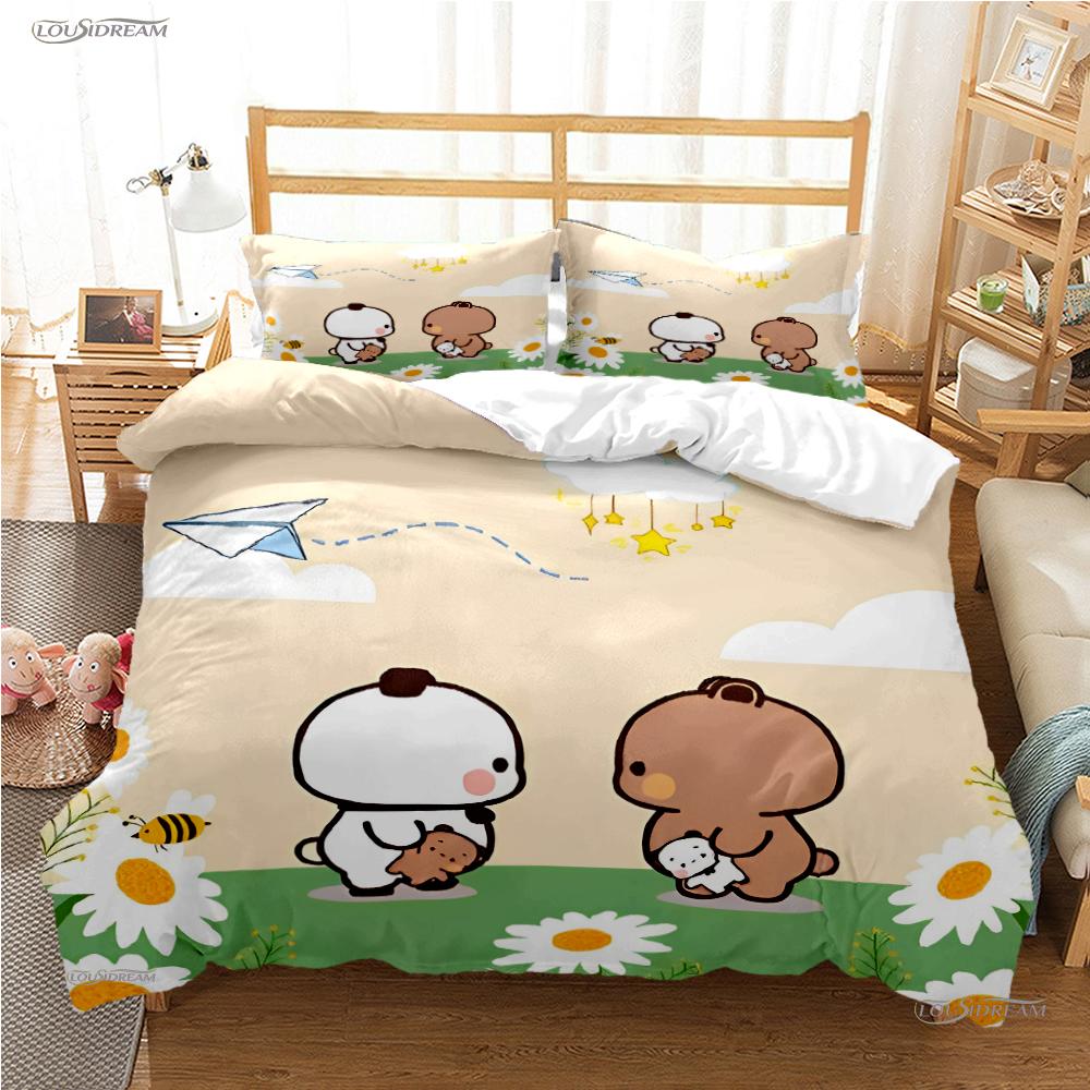 BuBu-Bear Мультяшный Аниме Милый Всесезонный Пододеяльник kawaii Комплект постельного белья Мягкое Покрытие для одеяла и Наволочки Односпальный/Двуспальный/Queen/King
