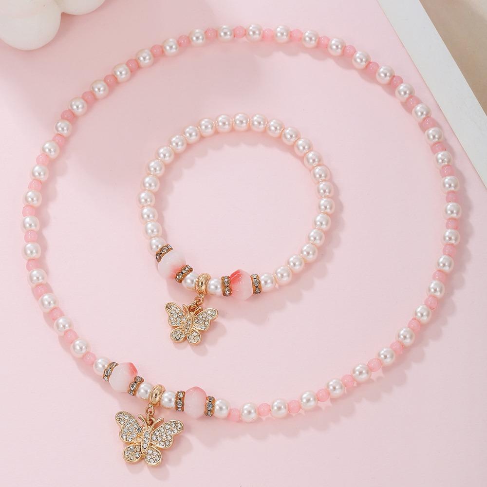 Жемчужные ожерелья Браслеты с дизайном «Бабочка» Модные комплекты ювелирных изделий для детей