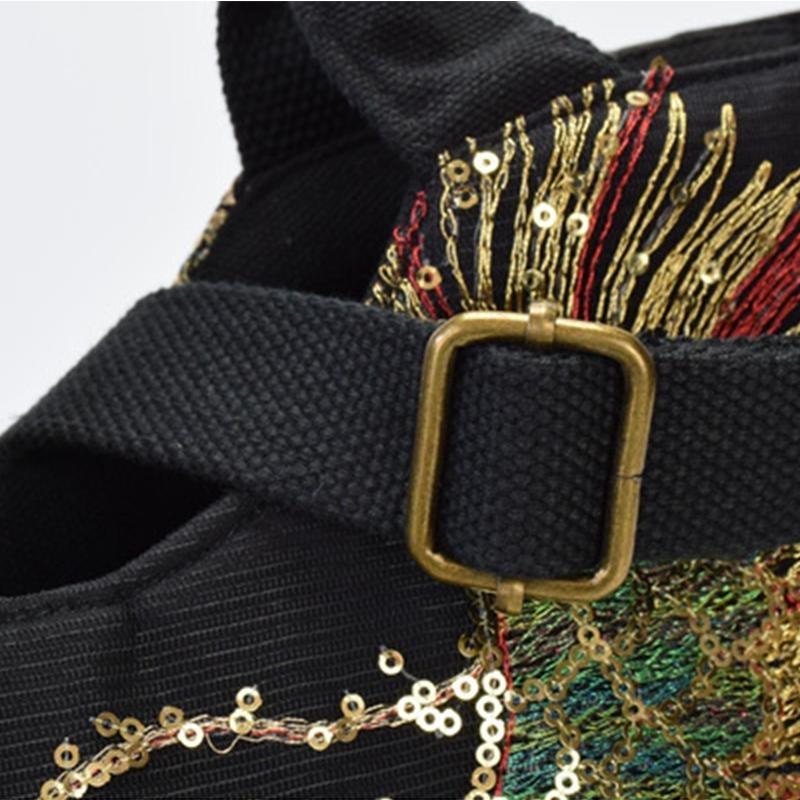 Женская холщовая сумка-тоут с блестками и павлином, вышитая павлином, летняя сумка для покупок, винтажная сумка на веревке с бисером