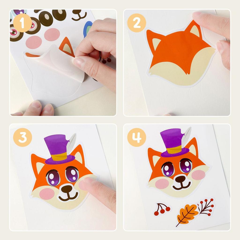 12 Sheets DIY Make a Face Stickers Animal Mermaid Adhesive Waterproof Puzzle Stickers Enlightenment Games Cute Gift Boy Girl ZYF