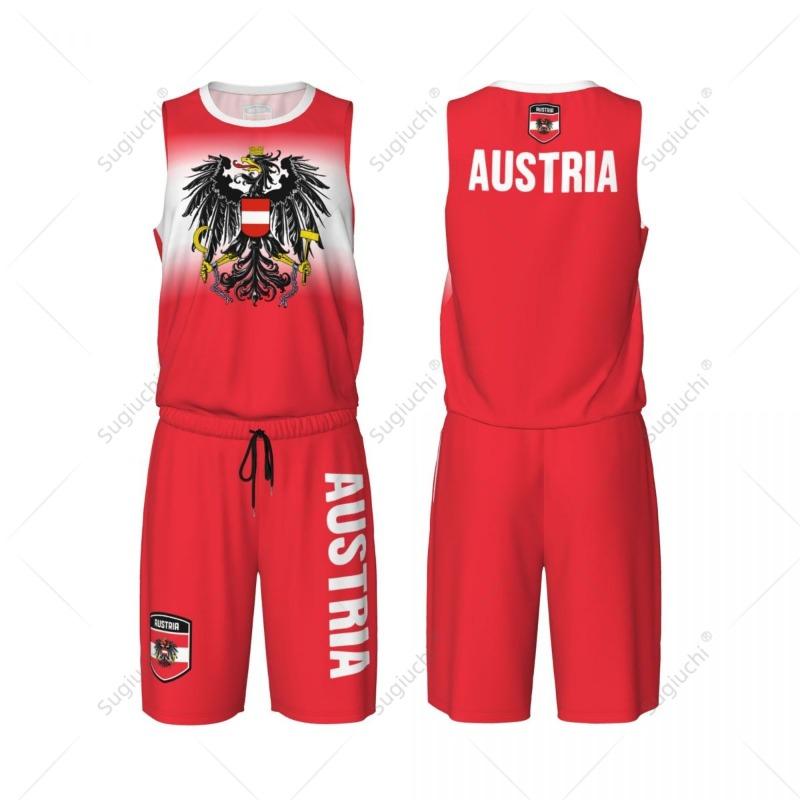 Men Austria Flag Basketball Jersey Set Mesh Shirt & Pants Sleeveless