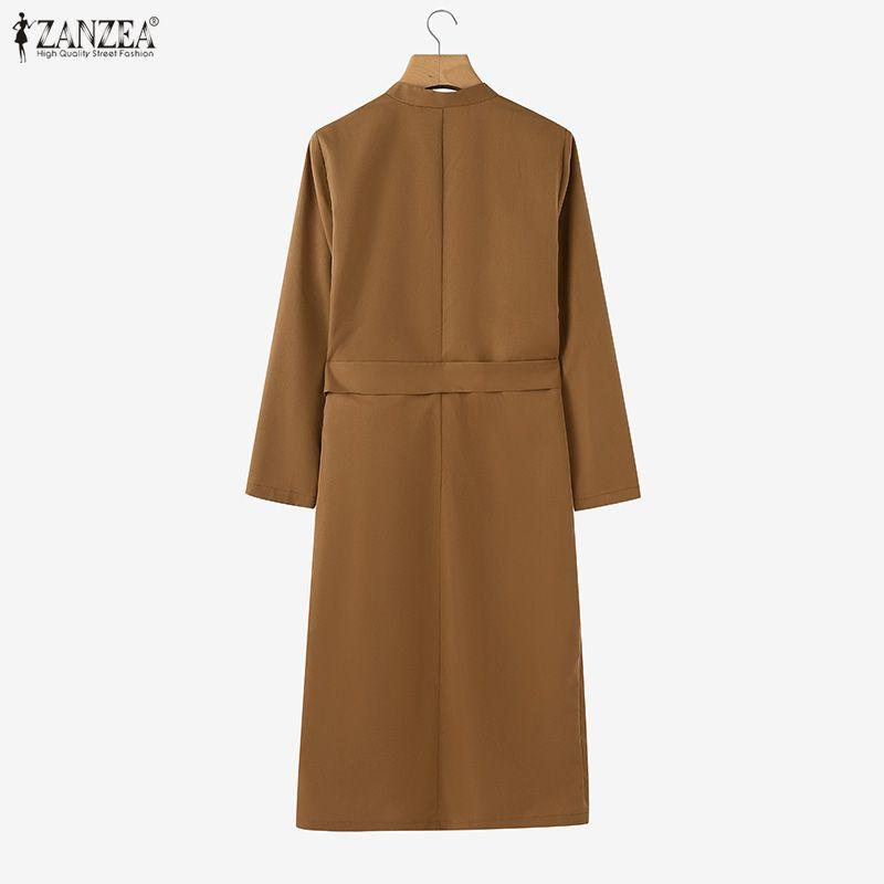 ZANZEA Женское повседневное платье-футляр с V-образным вырезом и длинными рукавами, однотонное