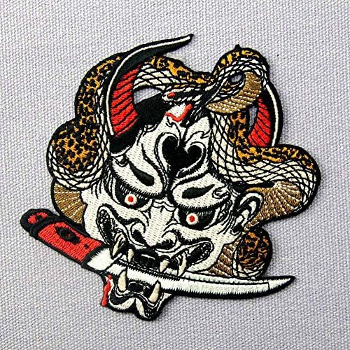 Hannya Oni Mask Embroidered Patch Iron On or Sew On