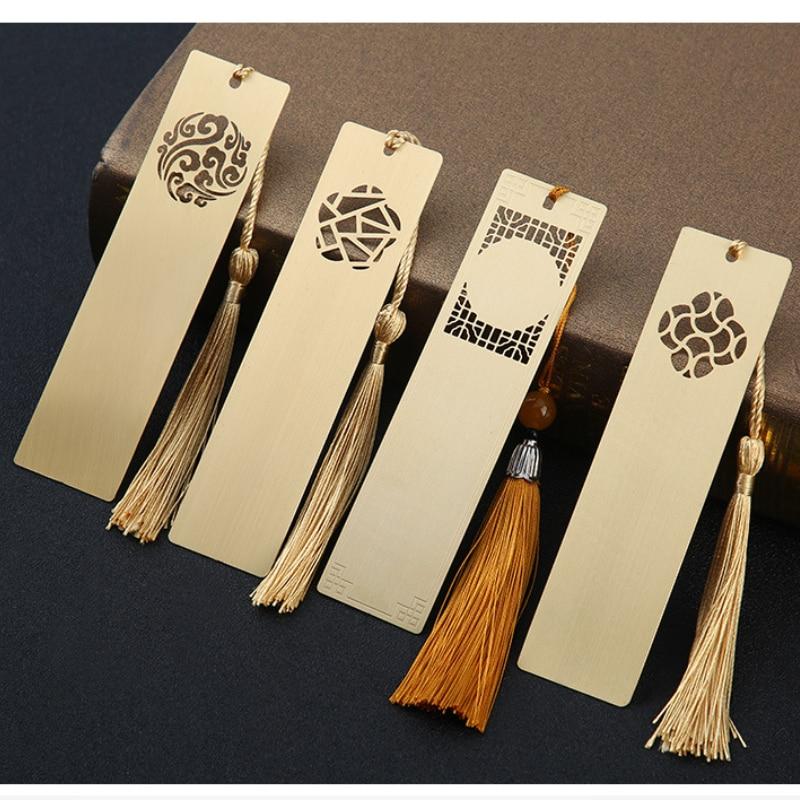 Chinese Retro Bookmark Hollow Brass Bookmark Pendant Set Vintage Style Pattern Bookmark Teacher/friend Gift Student Supplies