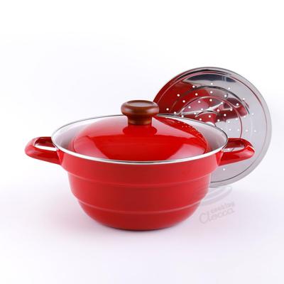 24 см решетчатый красный Fuji Enamel Beams Enamel многофункциональный горшок Enamel горшок All-in-one BMP24FW.CR BMS Двуручный