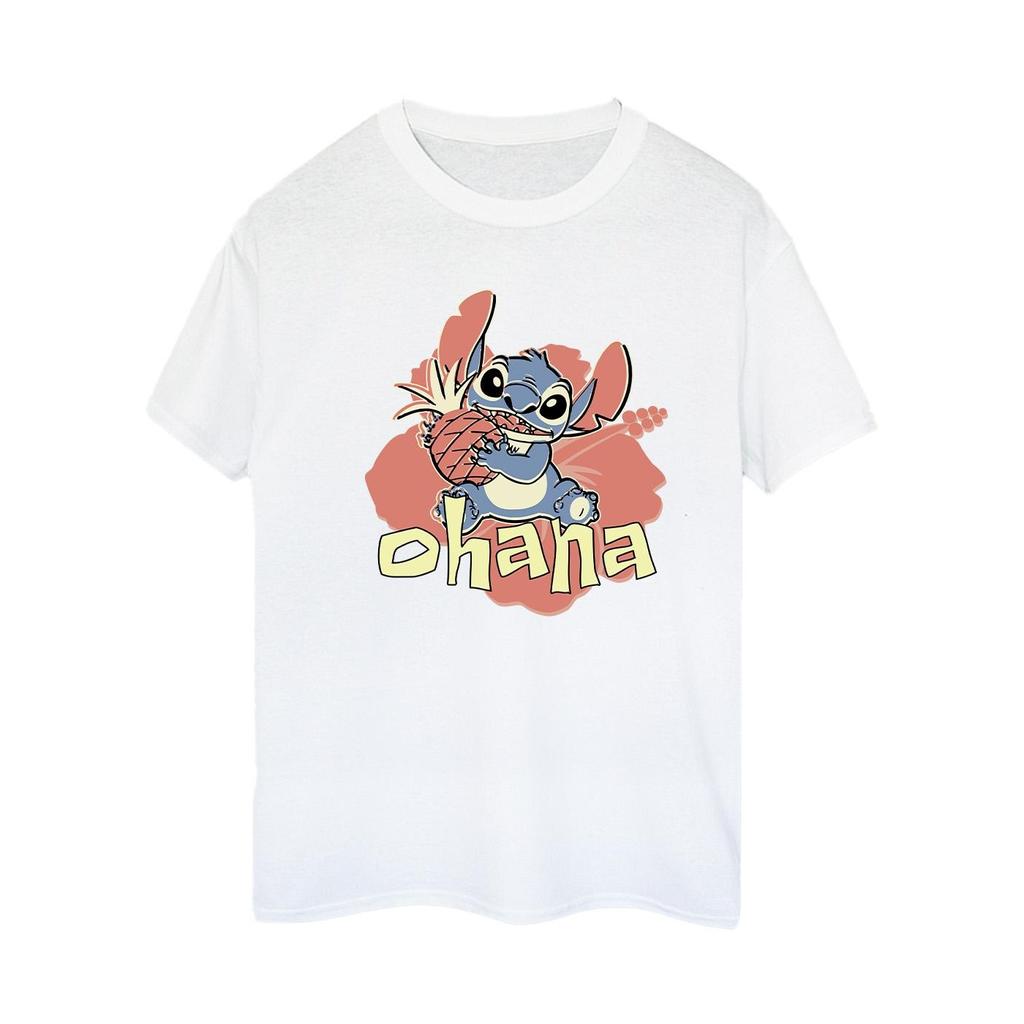 Disney Womens/Ladies Lilo And Stitch Ohana Pineapple Cotton Boyfriend T-Shirt