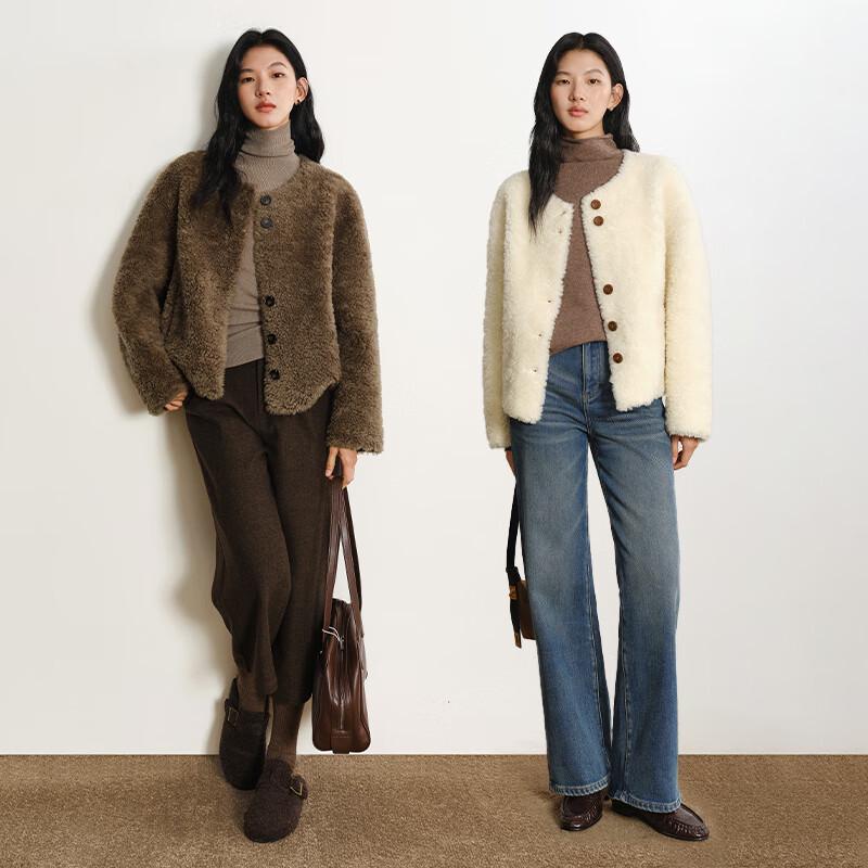 WHIteALLUSION Женское элегантное шерстяное меховое пальто с круглым вырезом