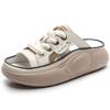 Genuine Leather Slippers Women Hollow Mules Summer Open Toe Breathable Casual Shoes Wedges Platform Lace-up Sneakers