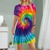 Women Casual Dress Summer Tie-dyed Print Dresses For Women O-neck Short Sleeve Dress Plus Size