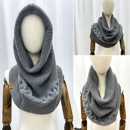 Yousheng Winter Wool Knitting Scarf Women Men Solid Color Dual Use Shawl Scarf Twist Texture Versatile Warm Hat Scarf