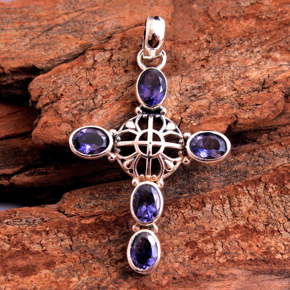 Ювелирные изделия ручной работы из стерлингового серебра 925 пробы, кулон Рейки, серебряный кулон с голубым топазом, кулон унисекс, кулон в виде креста, духовные украшения