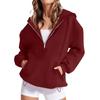 Women's Loose Comfortable Casual Fashionable Solid Color Hooded Zipper Drawstring Sweatshirt