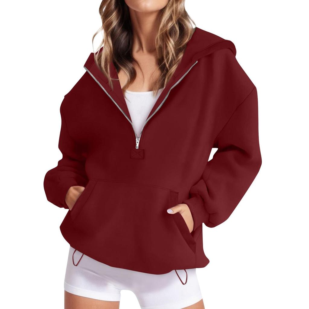 Women's Loose Comfortable Casual Fashionable Solid Color Hooded Zipper Drawstring Sweatshirt
