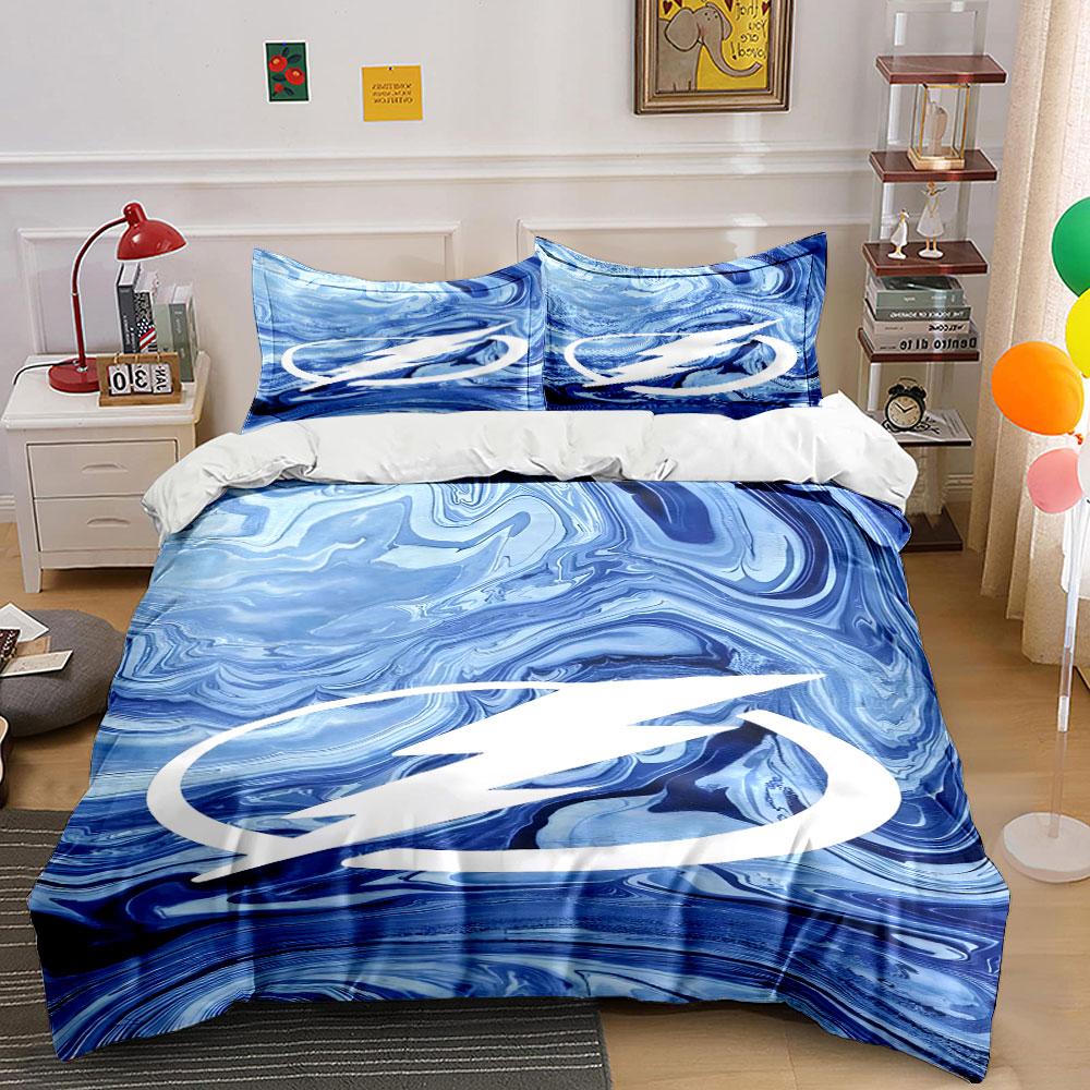 Blue Marble Pattern with White Lightning Bolt Print Bedding Set Duvet Cover Pillowcases (1* Duvet Cover 2* Pillowcases Do Not Include Comforter)