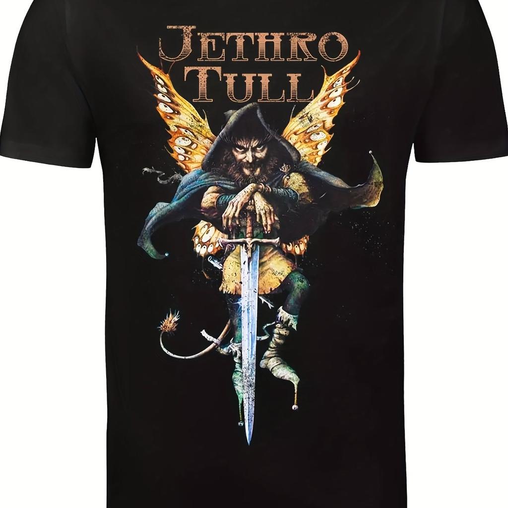 Мужская хлопковая футболка с графикой группы Jethro Tull, черная, с коротким рукавом, смелый фэнтезийный принт, повседневная, с круглым вырезом, машинная стирка