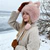 Winter Hat Faux Fur Ear Protective Cap Fox Ear Decor Soft Plush Lined Windproof Warm Winter Headwear