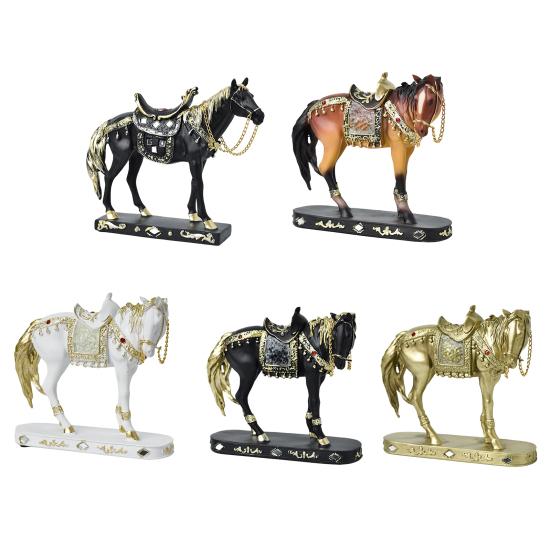 Retro Horse Statue Desktop Artistic Horse Figurine with Base Golden Painted Resin Horse Sculpture for Shelf Mantel Cabinet Display