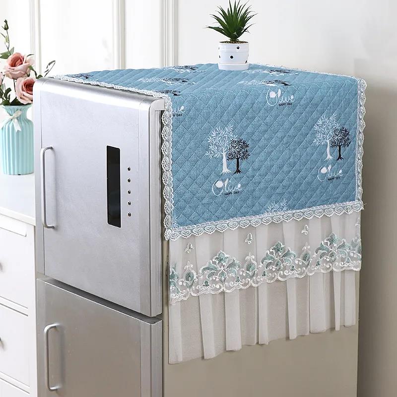 Полотенце для чехла на холодильник, одно- и двухдверный тканевый чехол для холодильника, универсальный пылезащитный чехол, кружевной, износостойкий, моющийся