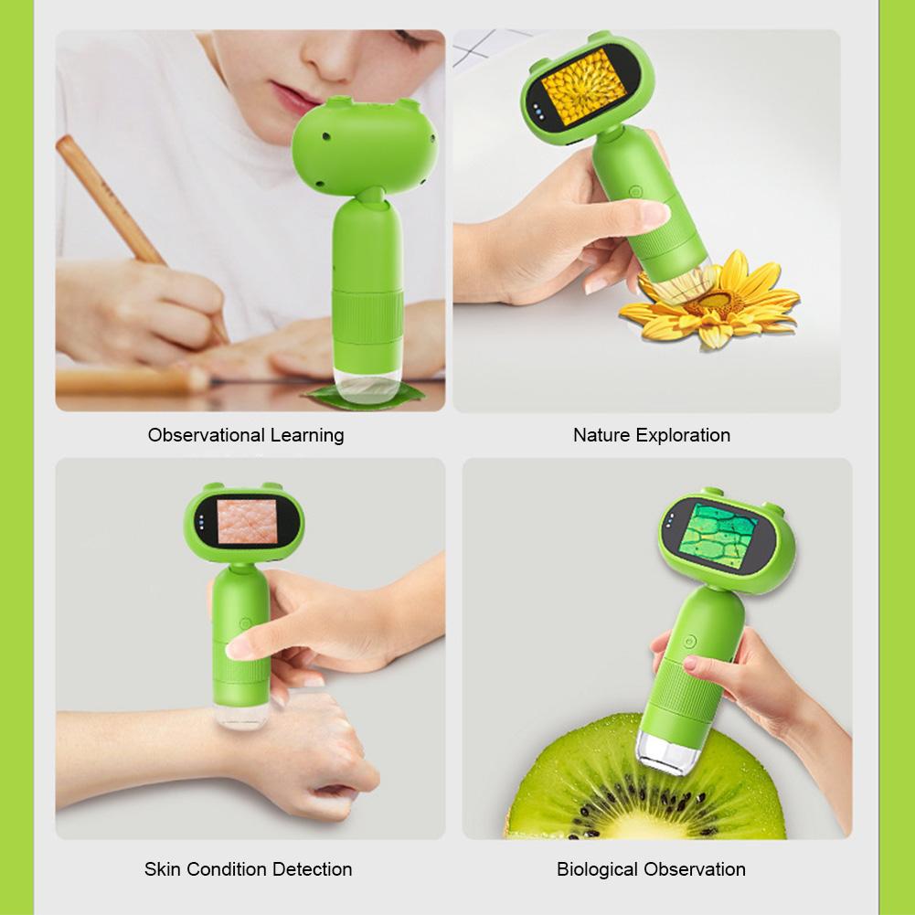 1000x Детский микроскоп Лаборатория Цифровые микроскопы 2-дюймовый IPS-экран Электронный увеличитель Камера с 8 светодиодами Функция фото-видео