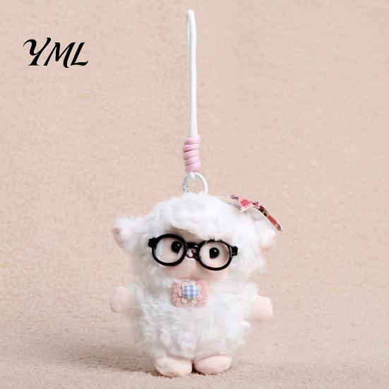 Decorative Lanyard Pendant Plush Sheep Doll for Bags And Keys, Soft Curly Stuffed Animal Keychain Healing Gift Girls with Bow Glasses Accessories,