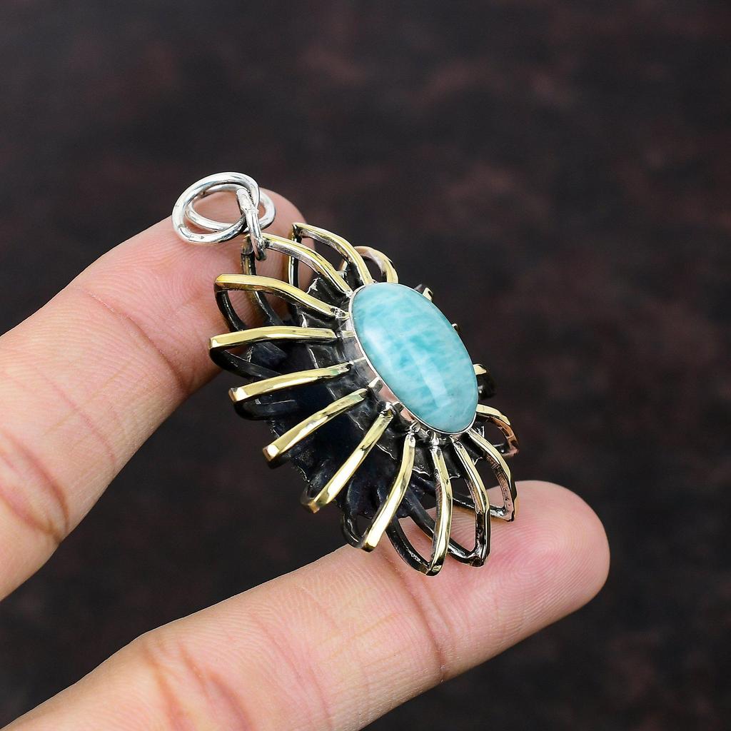 Кулон с амазонитом, подвеска из стерлингового серебра 925 пробы, позолоченный 18-каратный кулон, клетка, ювелирные изделия, драгоценный камень, кулон ручной работы, подарок для женщин, дизайнерский кулон