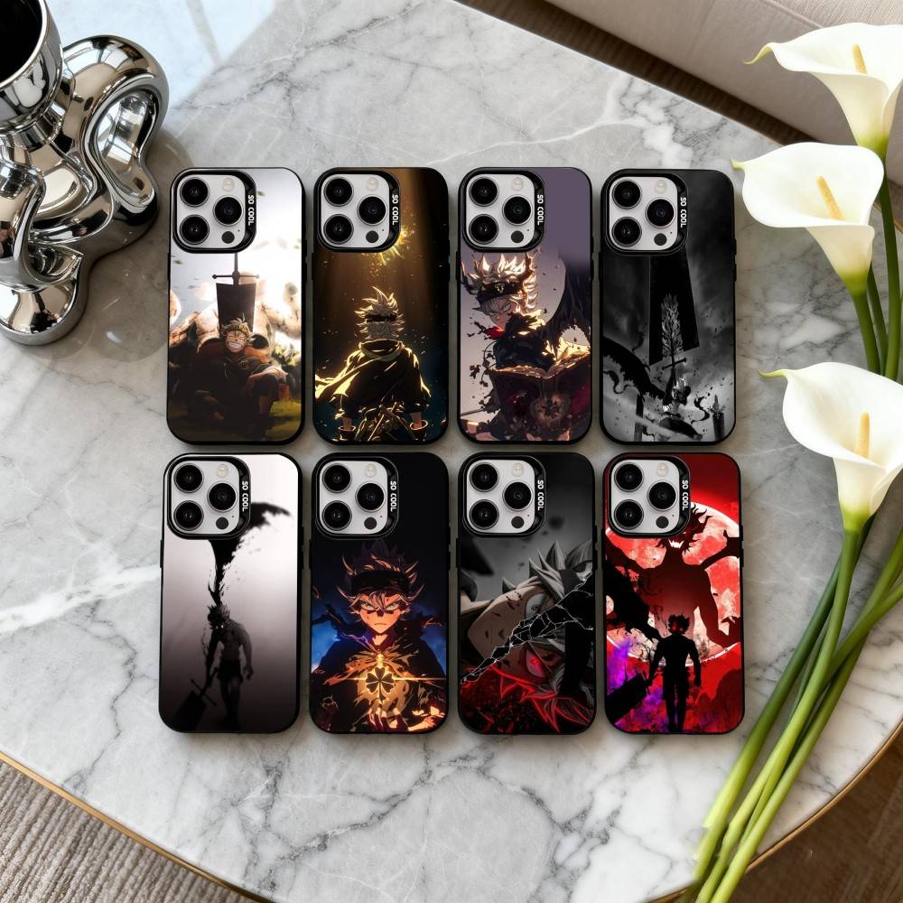 Аниме Крутой A-Аста B-Черный C-Клевер Чехол для телефона для iPhone17,16,15,14,13,12,11 Plus,Pro Max Черный Конфетный серебристый чехол для телефона