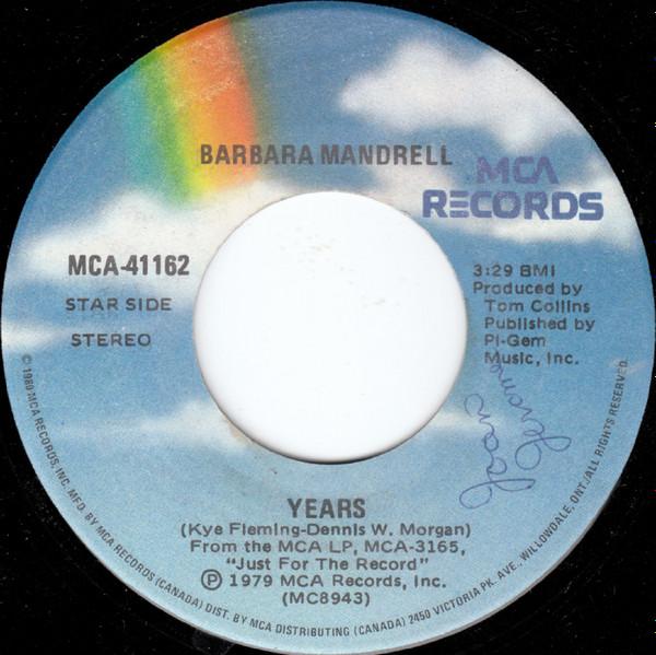 7-дюймовая пластинка БАРБАРА МАНДРЕЛЛ - Годы MCA41162 MCA Records 1979 Канада Фолк Б/У