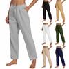 Женские модные цветные хлопково-льняные свободные брюки с кулиской, прямые, повседневные, широкие штанины