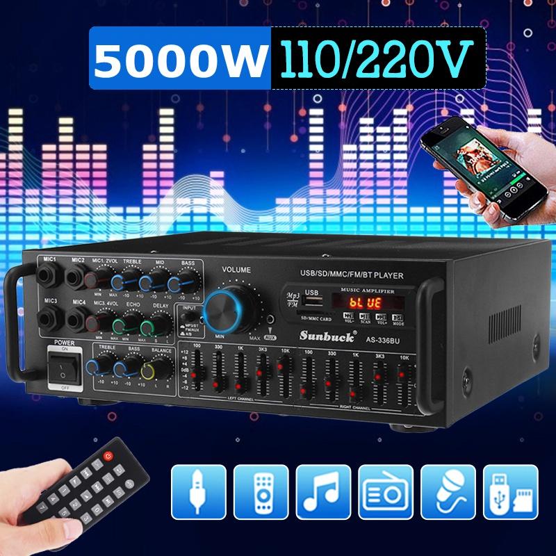 5000 Вт Bluetooth стерео усилитель объемного звука USB SD AMP FM DVD AUX ЖК-дисплей домашний кинотеатр караоке усилитель дистанционного управления