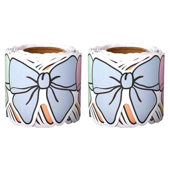 Pastel Bow Bulletin Board Borders Self-Adhesive Classroom Decor Colorful Cut-Out Trims for Whiteboard Blackboard Office School Decorations