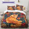 Boho Floral Cat Pattern Bedding Quilt Set Quilt Cover Pillowcase Home Decoration Birthday Gift (1 * duvet cover + 2 * pillowcase, without core)