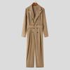 INCERUN Men Lapel V Neck Long Sleeve Corduroy Jumpsuits Buttons Long Rompers