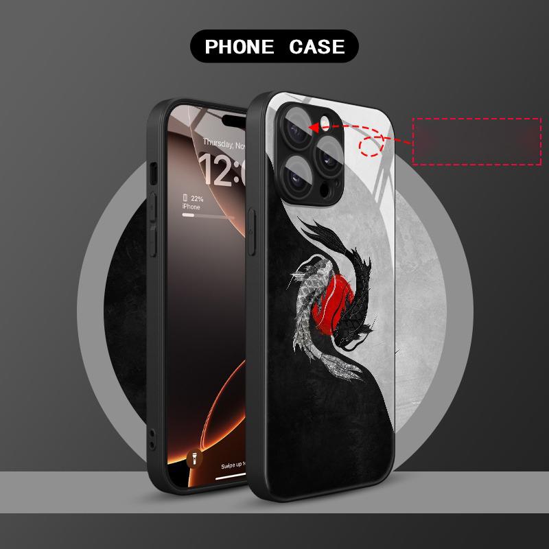 Чехол для телефона со стеклянным корпусом и узором «Рыба Кои в стиле Арт Тайцзи» для iPhone 17 16 15 14 Pro Max 13 12 11 Pro 17 Air 16E 7 8 Plus XR XS X