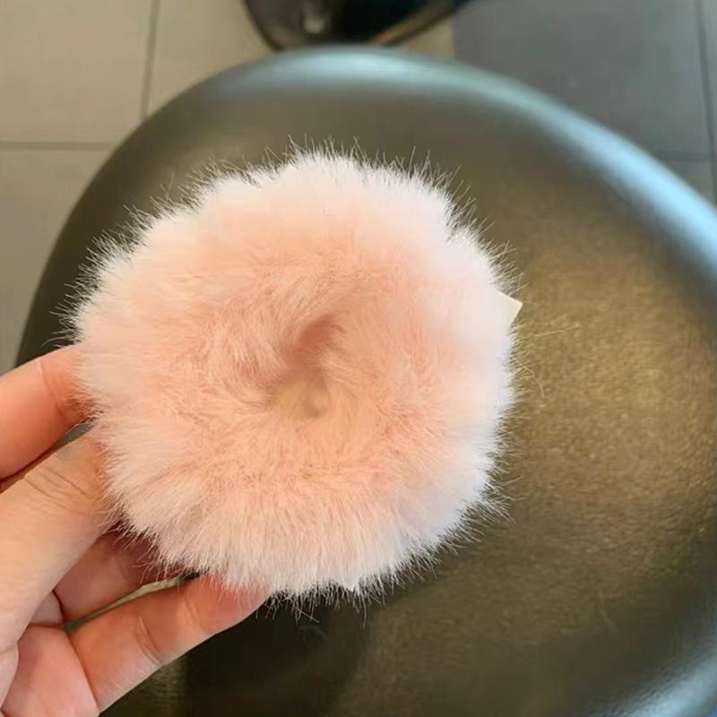 Girls Mink Fur Ponytail Holder Elastic Plush Hair Ring Faux Rabbit Fur Scrunchies Hair Rope Elastic