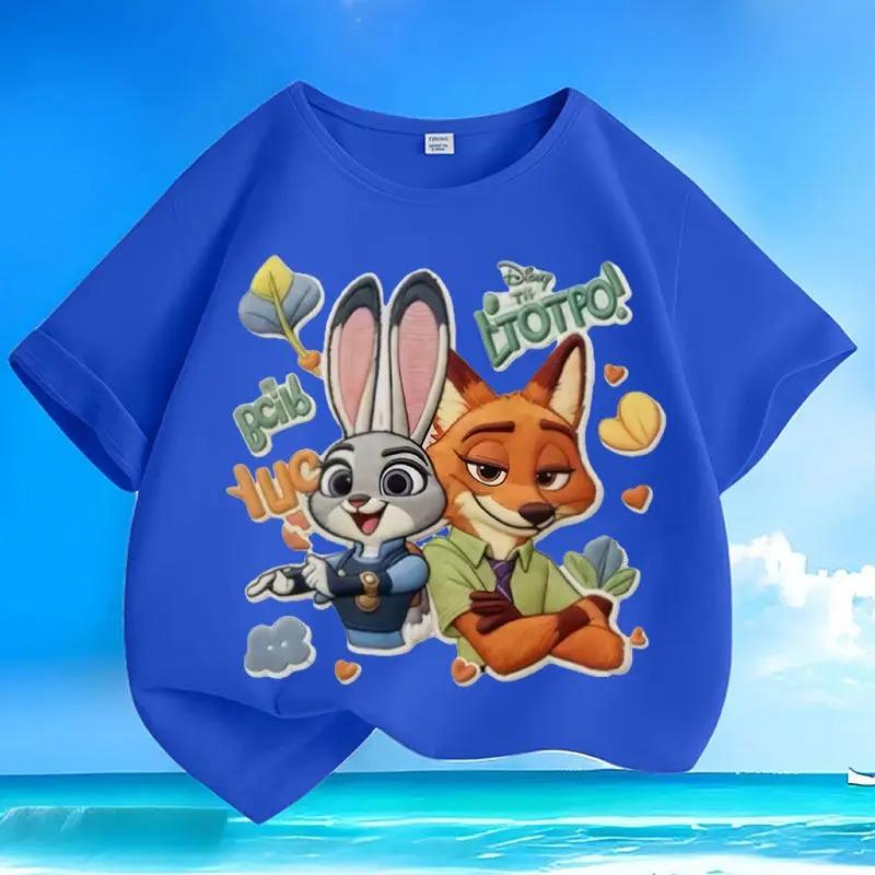 New loose pure cotton tshirt with Disney Zootopia print versatile casual summer shortsleeved with round neckfor children