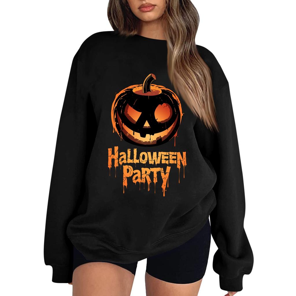 Women's Casual Fashion Printed Long Sleeved Knitted Sportswear Top, Loose Fit Halloween