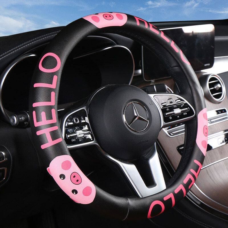 Car Steering Wheel Cover Leather Cartoon Cute Non-Slip Medium Size Goddess Breathable Non-Slip Universal Four-Season Handlebar Cover