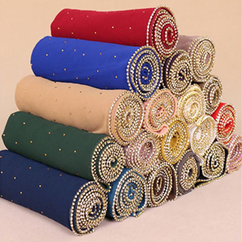 Женский шифоновый шарф с бриллиантами, головной платок, мусульманская шаль, исламский турецкий мгновенный хиджаб