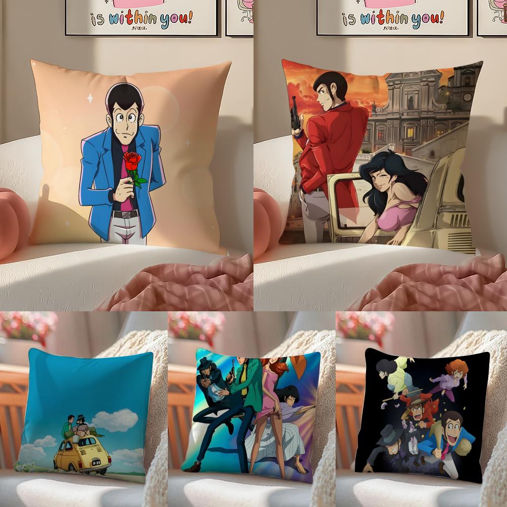 Fashion Sleek Retro LLupin III Anime Cartoon Cushion Cover Pillowcase Short Plush Invisible zipper Room Sofa Cushion Cover