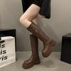 Brown Retro British Style Thick-soled Boots Women's 2024 Autumn and Winter New Boots High Boots Heightened and Thin Knight Boots