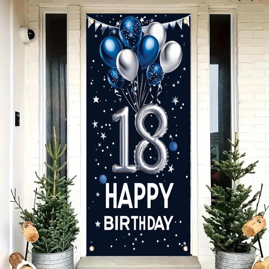 10th Birthday Door Cover Decoration 71 x 35 Inch Blue and Silver Balloon Banner for Tenth Birthday Party Supplies Happy 10 Years Old Photo Booth