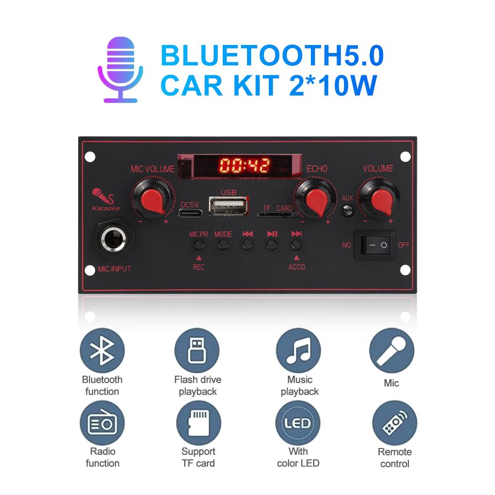 Плата декодера Bluetooth DIY, усилитель 20 Вт, микрофон 6,5 мм, DC 5 В, FM-радио, TF, USB, автомобильный аудиоплеер, динамики, регулятор громкости