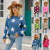 Crew Neck Plus Size Knitted, Women's Pullover Printed Knitted Sweater Pentagram Sweater
